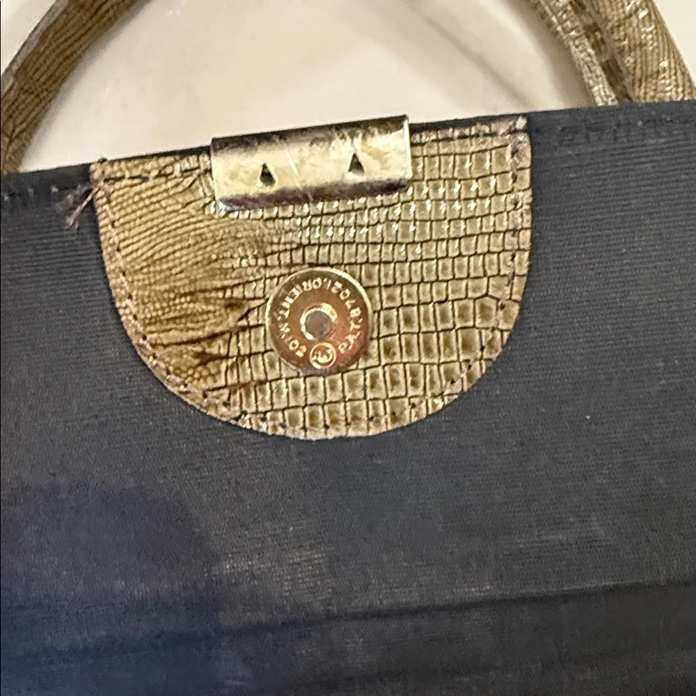 Vintage Mido Top Handle Handbag 1950s 1960s Reptile Embossed Taupe Structured